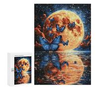 Puzzles for Teenagers 300 PCS Blue Butterflies Moonlit Reflections Puzzle For Teenagers Analysis And Logic Difficult And Challenge Great Gift for Gaming 300 PCS