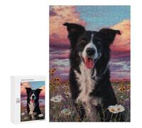 Puzzles for Teenagers 300 PCS Border Collie in Wildflower Field -1 Puzzle For Teenagers Analysis And Logic Difficult And Challenge Great Gift for Gaming 300 PCS