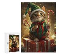 Puzzles for Teenagers 300 PCS Christmas Cat Elf Decorations Jigsaw for Teenagers Enhance Memory Challenging To Complete Challenging Game Toys 300 PCS