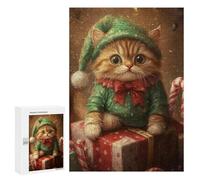 Puzzles for Teenagers 300 PCS Christmas Cat Elf Gifts Jigsaw for Teenagers Enhance Memory Challenging To Complete Challenging Game Toys 300 PCS