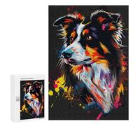 Puzzles for Teenagers 300 PCS Colorful Australian Shepherd Art Print-2 Jigsaws for Adults Puzzle Pattern Assembly Challenging To Complete Family Fun & Game Night 300 PCS