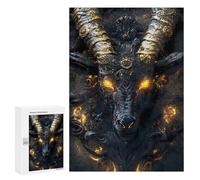 Puzzles for Teenagers 300 PCS Devil Black Goat with Golden Horns Jigsaws for Adults Puzzle Pattern Assembly Challenging To Complete Family Fun & Game Night 300 PCS
