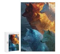 Puzzles for Teenagers 300 PCS Four Elements Wolves Art Print Puzzle For Teenagers Analysis And Logic Difficult And Challenge Great Gift for Gaming 300 PCS