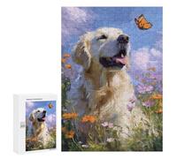 Puzzles for Teenagers 300 PCS Golden Retriever in Flowers-5 Puzzle For Teenagers Analysis And Logic Difficult And Challenge Great Gift for Gaming 300 PCS