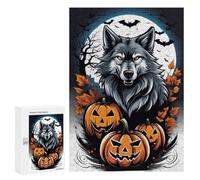 Puzzles for Teenagers 300 PCS Halloween Wolf with Pumpkins Jigsaws for Adults Puzzle Pattern Assembly Challenging To Complete Family Fun & Game Night 300 PCS