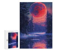 Puzzles for Teenagers 300 PCS Magical Winter Forest with Giant Red Moon Puzzles for Teenagers Difficult Challenge Train Your Brain And Hands Brainteaser Family Games 300 PCS