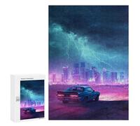 Puzzles for Teenagers 300 PCS Neon Cityscape with Vintage Car Puzzles for Teenagers Difficult Challenge Train Your Brain And Hands Brainteaser Family Games 300 PCS