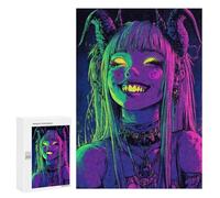 Puzzles for Teenagers 300 PCS Neon Demon Girl Jigsaws for Adults Puzzle Pattern Assembly Challenging To Complete Family Fun & Game Night 300 PCS