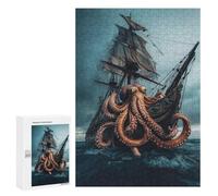 Puzzles for Teenagers 300 PCS Octopus Attacks Ship in Stormy Sea Jigsaw for Teenagers Enhance Memory Challenging To Complete Challenging Game Toys 300 PCS