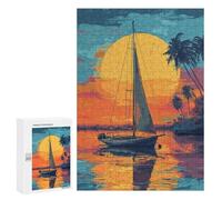 Puzzles for Teenagers 300 PCS Sailboat Sunset Painting Puzzle For Teenagers Analysis And Logic Difficult And Challenge Great Gift for Gaming 300 PCS