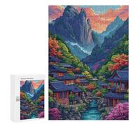 Puzzles for Teenagers 300 PCS Serene Mountain Village Scene Puzzle For Teenagers Analysis And Logic Difficult And Challenge Great Gift for Gaming 300 PCS