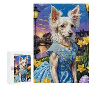 Puzzles for Teenagers 300 PCS Spring Dog in Blue Dress Jigsaws for Adults Puzzle Pattern Assembly Challenging To Complete Family Fun & Game Night 300 PCS