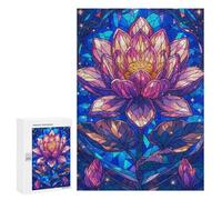 Puzzles for Teenagers 300 PCS Stained Glass Lotus Bloom Jigsaws for Adults Puzzle Pattern Assembly Challenging To Complete Family Fun & Game Night 300 PCS