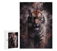 Puzzles for Teenagers 300 PCS Tiger Fire Smoke Artwork Jigsaws for Adults Puzzle Pattern Assembly Challenging To Complete Family Fun & Game Night 300 PCS