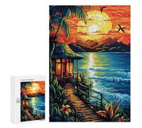 Puzzles for Teenagers 300 PCS Tropical Sunset Hut Scene Jigsaw for Teenagers Enhance Memory Challenging To Complete Challenging Game Toys 300 PCS
