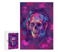 Puzzles for Teenagers 300 PCS Vibrant Skull with Headphones Artwork Puzzles for Teenagers Difficult Challenge Train Your Brain And Hands Brainteaser Family Games 300 PCS