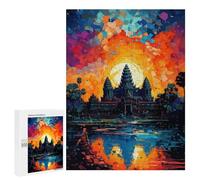 Puzzles for Teenagers 500 PCS Angkor Wat Sunset Reflection Jigsaw for Teenagers Enhance Memory Challenging To Complete Challenging Game Toys 500 PCS