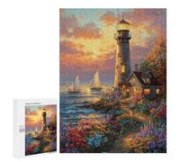 Puzzles for Teenagers 500 PCS Coastal Lighthouse Sunset Scene-2 Jigsaw for Teenagers Enhance Memory Challenging To Complete Challenging Game Toys 500 PCS