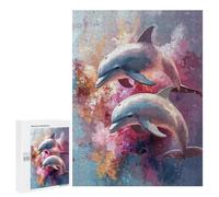 Puzzles for Teenagers 500 PCS Colorful Dolphins Painting Artwork Puzzles for Teenagers Difficult Challenge Train Your Brain And Hands Brainteaser Family Games 500 PCS