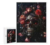 Puzzles for Teenagers 500 PCS Dark Gothic Skull with Flowers Puzzle For Teenagers Analysis And Logic Difficult And Challenge Great Gift for Gaming 500 PCS