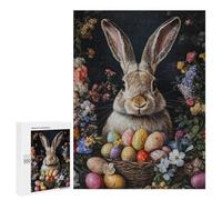 Puzzles for Teenagers 500 PCS Easter Bunny with Basket of Eggs-2 Jigsaws for Adults Puzzle For Family Fun Help The Brain Exercise Great Gift for Gaming 500 PCS