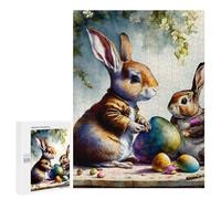 Puzzles for Teenagers 500 PCS Easter Bunny with Eggs-4 Jigsaws for Adults Puzzle Pattern Assembly Challenging To Complete Family Fun & Game Night 500 PCS