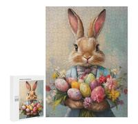 Puzzles for Teenagers 500 PCS Easter Bunny with Eggs And Flowers Jigsaws for Adults Puzzle For Family Fun Help The Brain Exercise Great Gift for Gaming 500 PCS