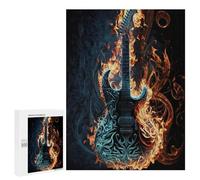 Puzzles for Teenagers 500 PCS Electric Guitar on Fire Art Print Puzzles for Teenagers Difficult Challenge Train Your Brain And Hands Brainteaser Family Games 500 PCS