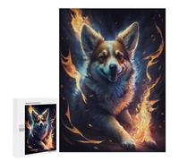 Puzzles for Teenagers 500 PCS Flaming Corgi Art Print Jigsaws for Adults Puzzle Pattern Assembly Challenging To Complete Family Fun & Game Night 500 PCS