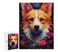 Puzzles for Teenagers 500 PCS Floral Corgi Portrait Puzzles for Teenagers Difficult Challenge Train Your Brain And Hands Brainteaser Family Games 500 PCS