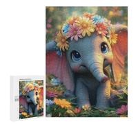 Puzzles for Teenagers 500 PCS Floral Crown Elephant Fantasy Puzzles for Teenagers Difficult Challenge Train Your Brain And Hands Brainteaser Family Games 500 PCS