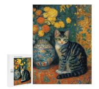 Puzzles for Teenagers 500 PCS Floral Still Life with Cat Puzzle For Teenagers Staycation Kill Time for Birthday, Chrismas Family Fun & Game Night 500 PCS