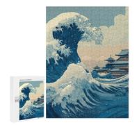 Puzzles for Teenagers 500 PCS Great Wave with Traditional Architecture Jigsaws for Adults Puzzle For Family Fun Help The Brain Exercise Great Gift for Gaming 500 PCS