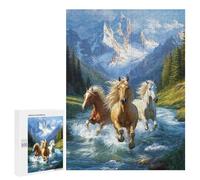 Puzzles for Teenagers 500 PCS Horses Running in Mountain Stream Jigsaw for Teenagers Enhance Memory Challenging To Complete Challenging Game Toys 500 PCS