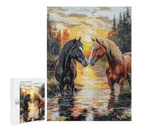 Puzzles for Teenagers 500 PCS Horses Sunset Reflection Stream Puzzle For Teenagers Staycation Kill Time for Birthday, Chrismas Family Fun & Game Night 500 PCS