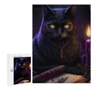 Puzzles for Teenagers 500 PCS Magical Black Cat with Candle Jigsaws for Adults Puzzle Pattern Assembly Challenging To Complete Family Fun & Game Night 500 PCS