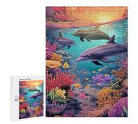 Puzzles for Teenagers 500 PCS Ocean Life Dolphins & Coral Reef-1 Jigsaws for Adults Puzzle For Family Fun Help The Brain Exercise Great Gift for Gaming 500 PCS