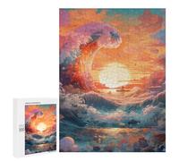 Puzzles for Teenagers 500 PCS Ocean Wave Sunset Boat Jigsaw for Teenagers Enhance Memory Challenging To Complete Challenging Game Toys 500 PCS