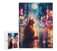 Puzzles for Teenagers 500 PCS Rainy Night Cat Window View Puzzles for Teenagers Difficult Challenge Train Your Brain And Hands Brainteaser Family Games 500 PCS