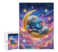 Puzzles for Teenagers 500 PCS Sleepy Elephant Moon Night Jigsaw for Teenagers Enhance Memory Challenging To Complete Challenging Game Toys 500 PCS