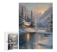 Puzzles for Teenagers 500 PCS Winter Cabin by The Lake Puzzle For Teenagers Analysis And Logic Difficult And Challenge Great Gift for Gaming 500 PCS