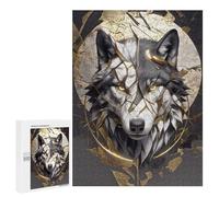 Puzzles for Teenagers 500 PCS Wolf with Golden Fractures Jigsaws for Adults Puzzle Pattern Assembly Challenging To Complete Family Fun & Game Night 500 PCS