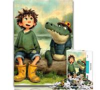 Puzzles for Teenagers Alligator And Boy 1000 Pieces Jigsaw Puzzle For Adults Teens,gifts for Friends And Family for for Age 14 26x38cm