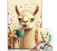 Puzzles for Teenagers Alpaca Drinking Coffee Adult Jigsaw Puzzles 1000 Pieces,Toys Educational Games Stress Relieving Wall Decoration 50x75cm