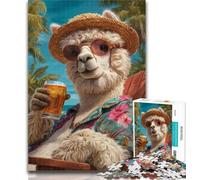 Puzzles for Teenagers Alpaca on Vacation Adult Jigsaw Puzzles 1000 Pieces,Toys Educational Games Stress Relieving Wall Decoration 50x75cm