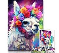 Puzzles for Teenagers Alpaca Wearing Flowers 1000 Piece Jigsaw Puzzle for Adults Teens,Toys Educational Games Stress Relieving Artists Collection, Fine Art 26x38cm