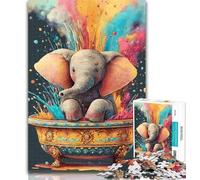 Puzzles for Teenagers Baby Elephant Taking A Bath 1000 Piece Jigsaw Puzzles for Teenagers,Toys Educational Games Stress Relieving Wall Decoration 50x75cm