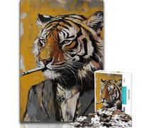 Puzzles for Teenagers Basquiat Tiger Jigsaw Puzzles for Adults 1000 Piece,with Matching Poster And Trivia Sheet for Age 14 (26x38cm)