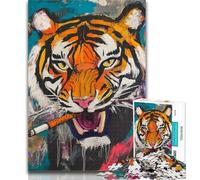 Puzzles for Teenagers Basquiat Tiger Puzzles for Adults 1000 Pieces,Toys Educational Games Stress Relieving Enhance Love between Couples 26x38cm