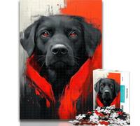 Puzzles for Teenagers Black Labrador Jigsaw Puzzles for Adults 1000 Piece,with Matching Poster And Trivia Sheet for Age 14 Years Up 50x75cm
